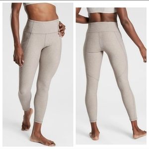 Athleta Size S Salutation Stash Pocket Tight in Rainwater Print Quail Tan